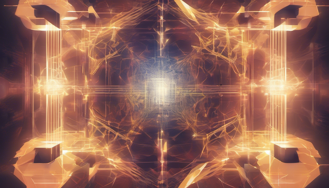 Blockchain concept art, ethereal glow, abstract shapes, symbolic representation